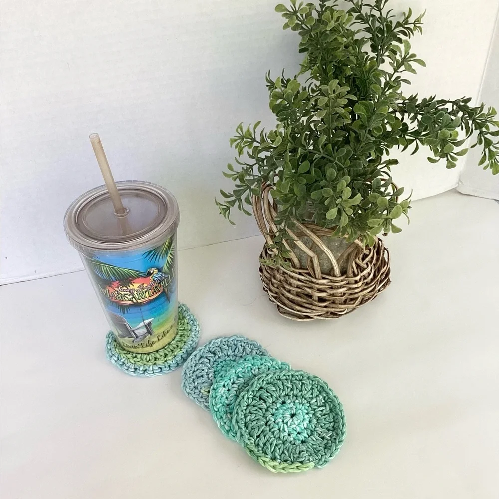 Coaster Set Hand CraftedTeal Blue Bar Cart Essentials
